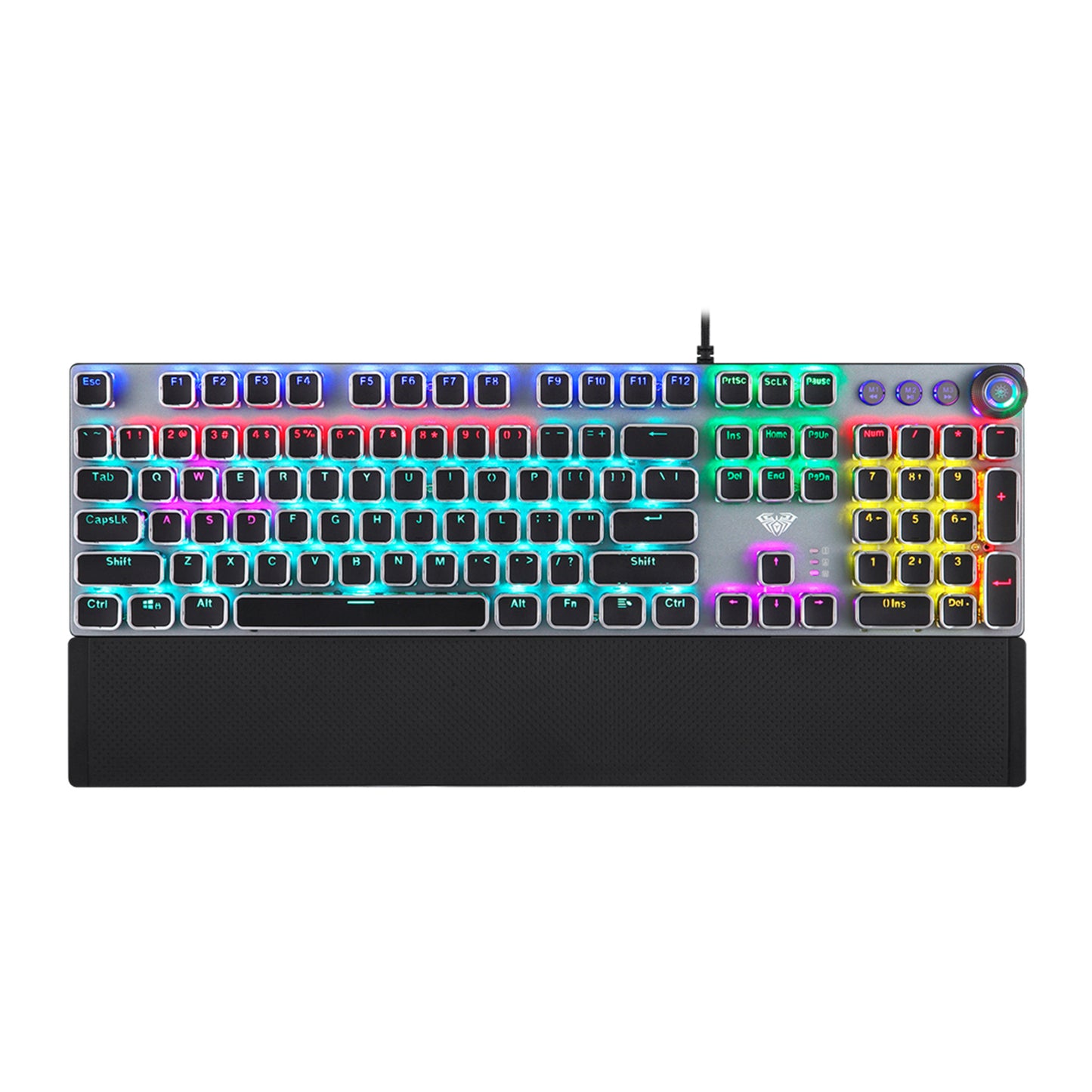 Mechanical keyboard with RGB lighting on a white background