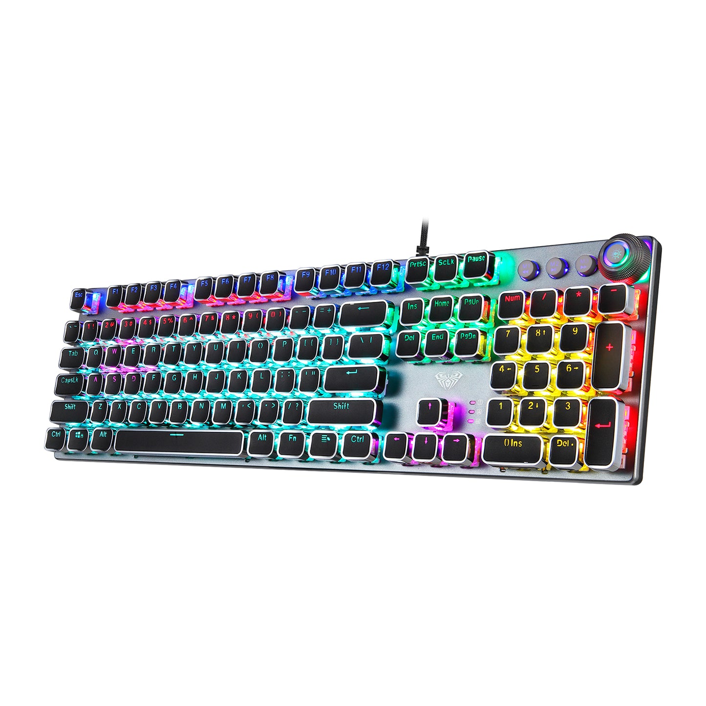 Gaming keyboard with RGB lighting on a white background