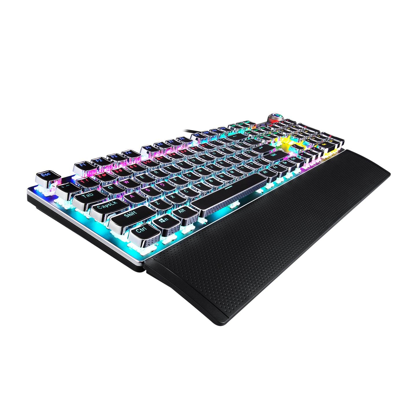 Mechanical keyboard with RGB lighting on a white background
