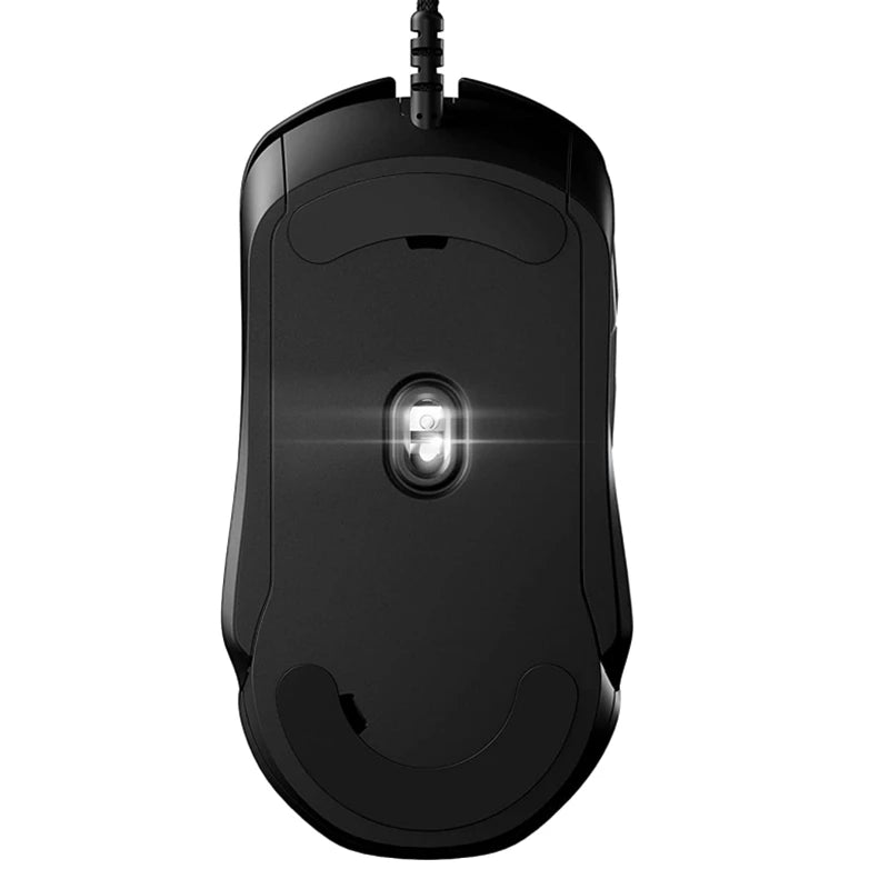 Black gaming mouse on a white background