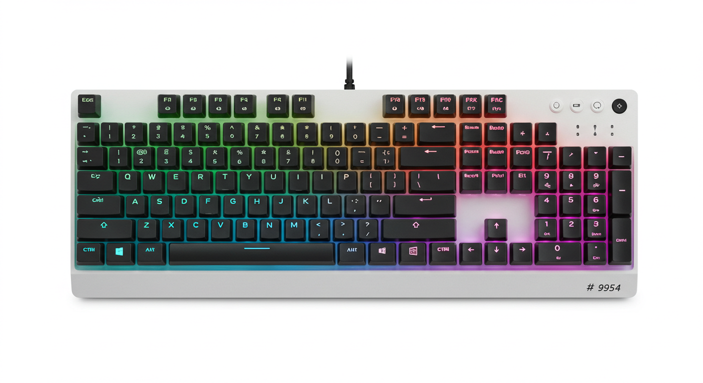 Gaming keyboard with RGB backlighting on a white background