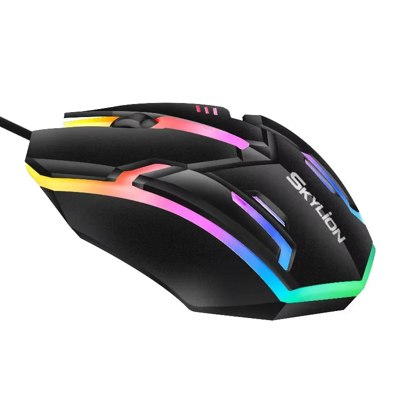 Gaming mouse with RGB lighting on a white background, branded 'Skylion'.
