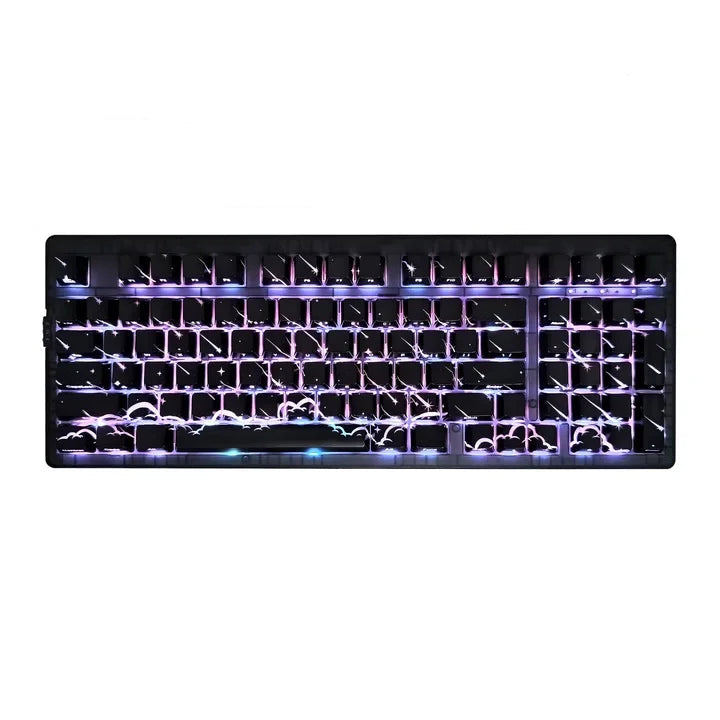 Mechanical keyboard with RGB lighting on a white background