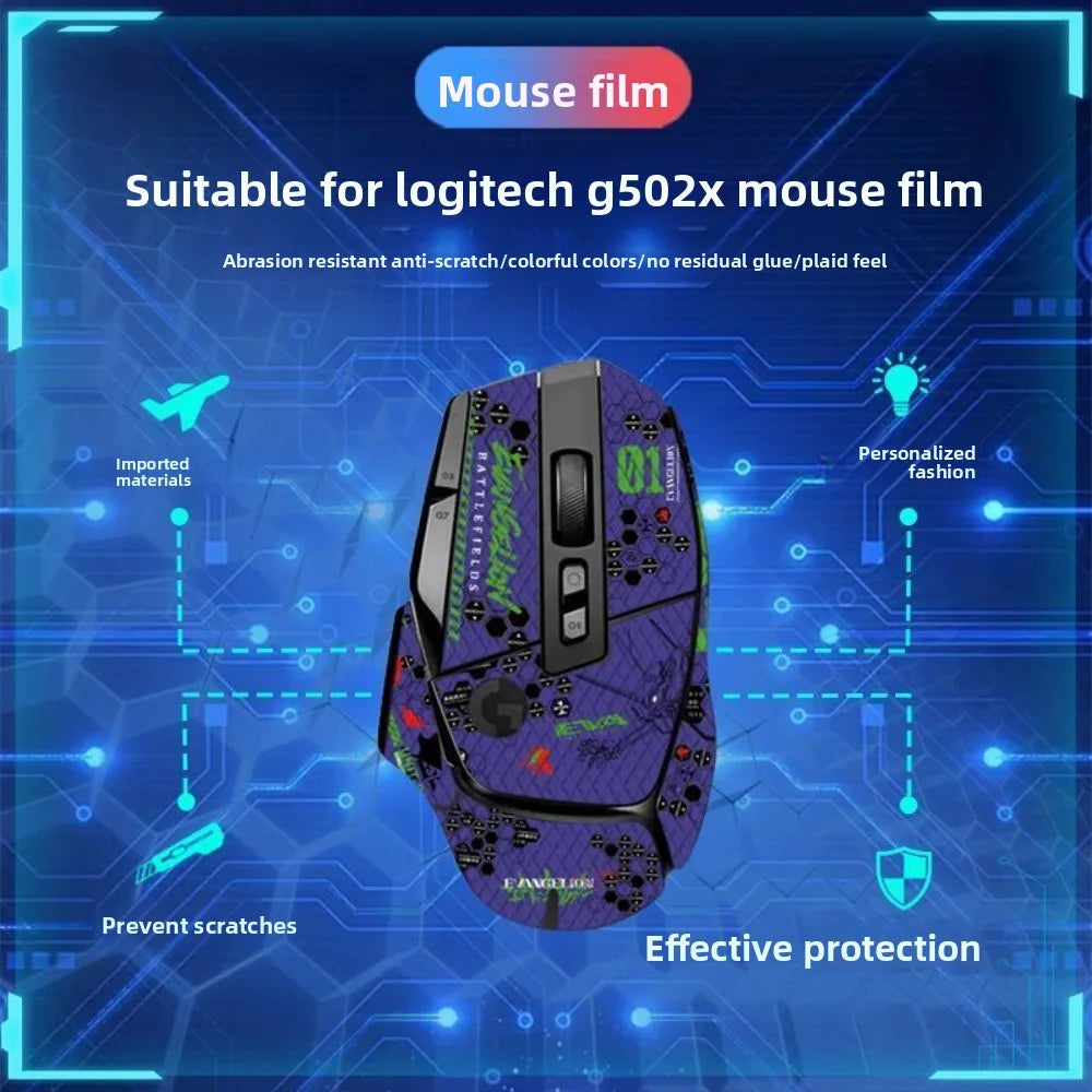 Mouse film suitable for Logitech G502x mouse on a blue technical design background