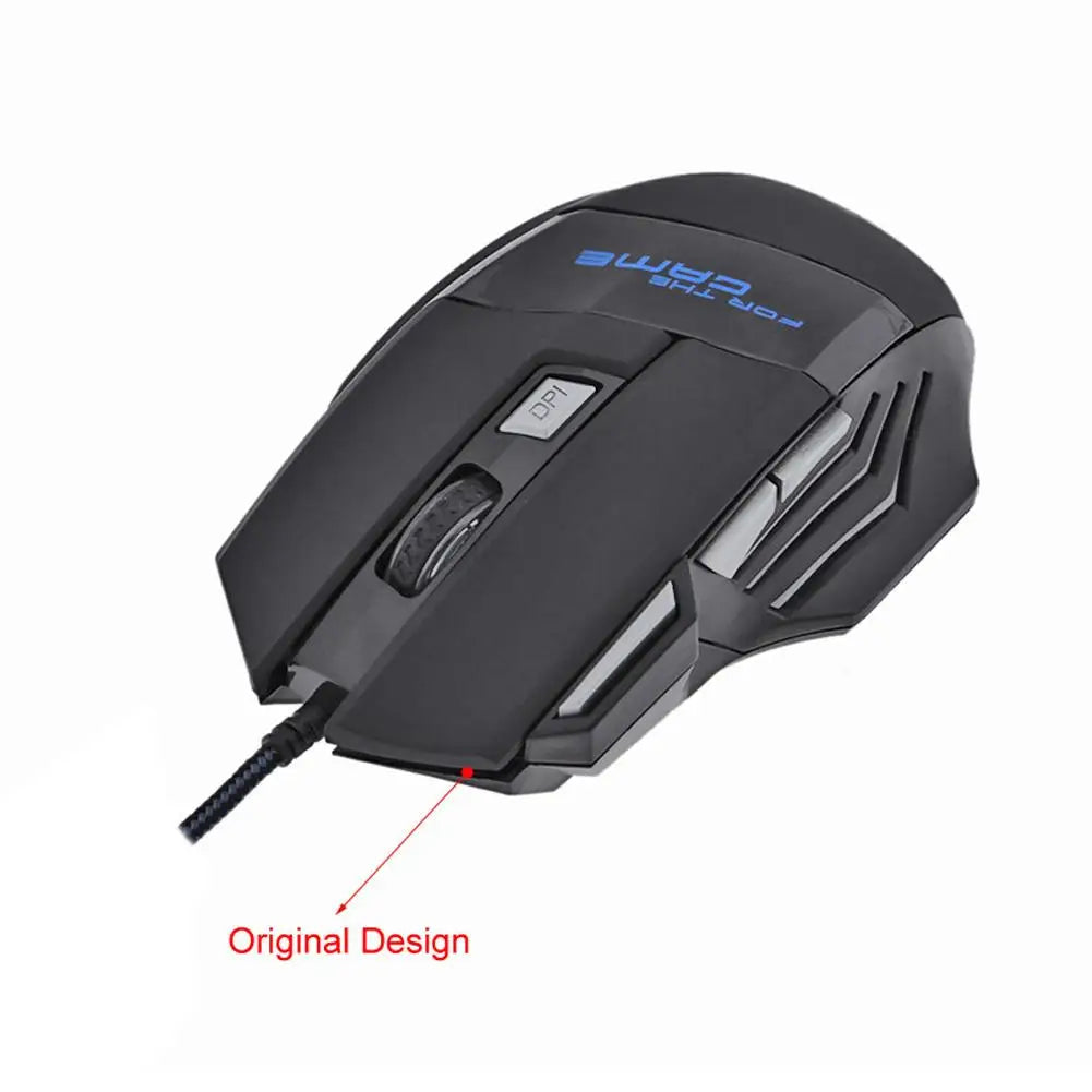 Black gaming mouse with brand logo on a white background