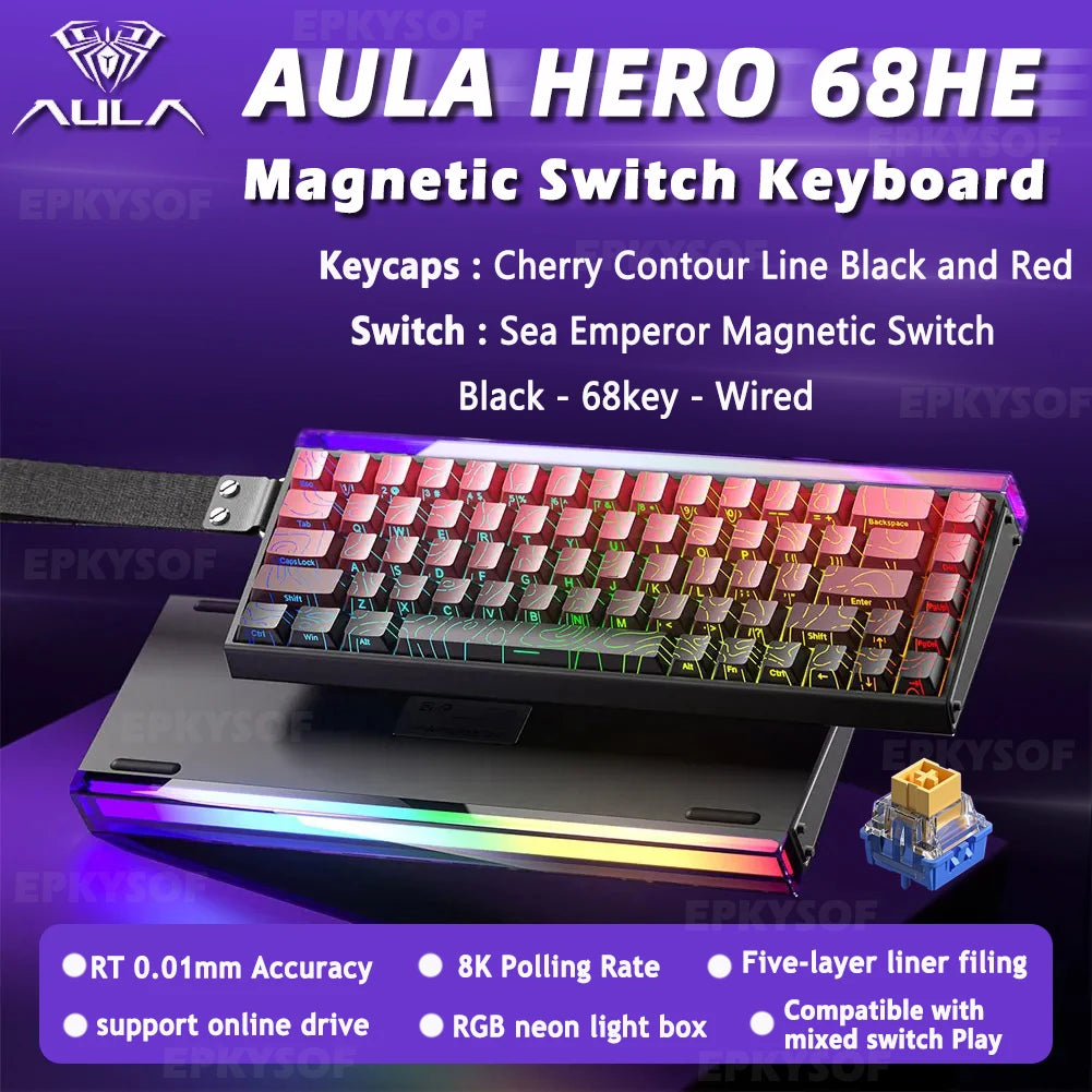 Aula Hero 68HE magnetic switch keyboard with RGB lighting on a dark background