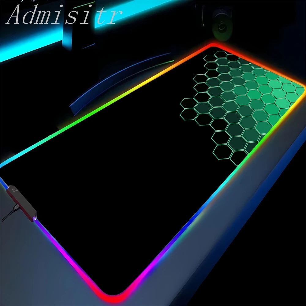 Gaming mouse pad with colorful LED lighting and honeycomb pattern