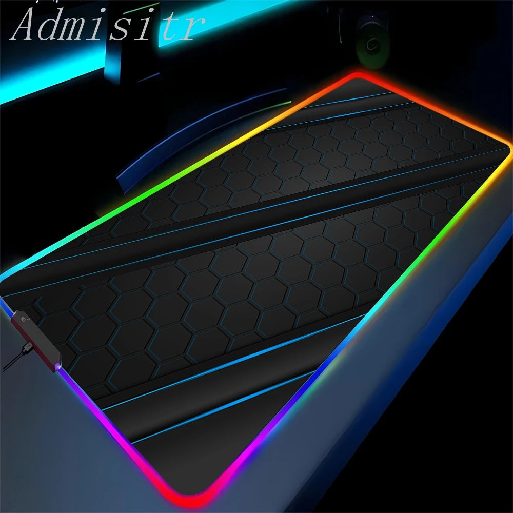 Gaming mouse pad with colorful LED lighting on a dark background