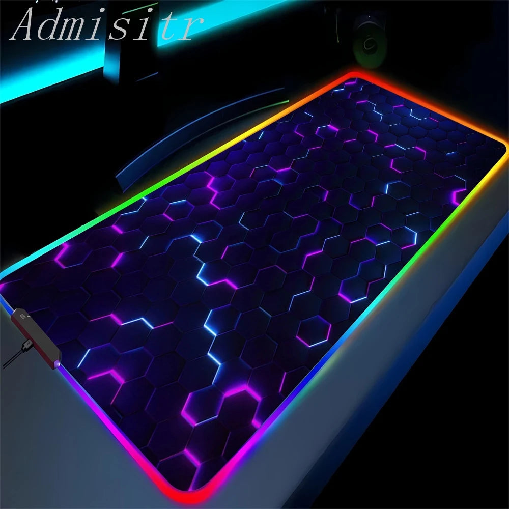 Gaming mouse pad with colorful LED lighting on a dark background