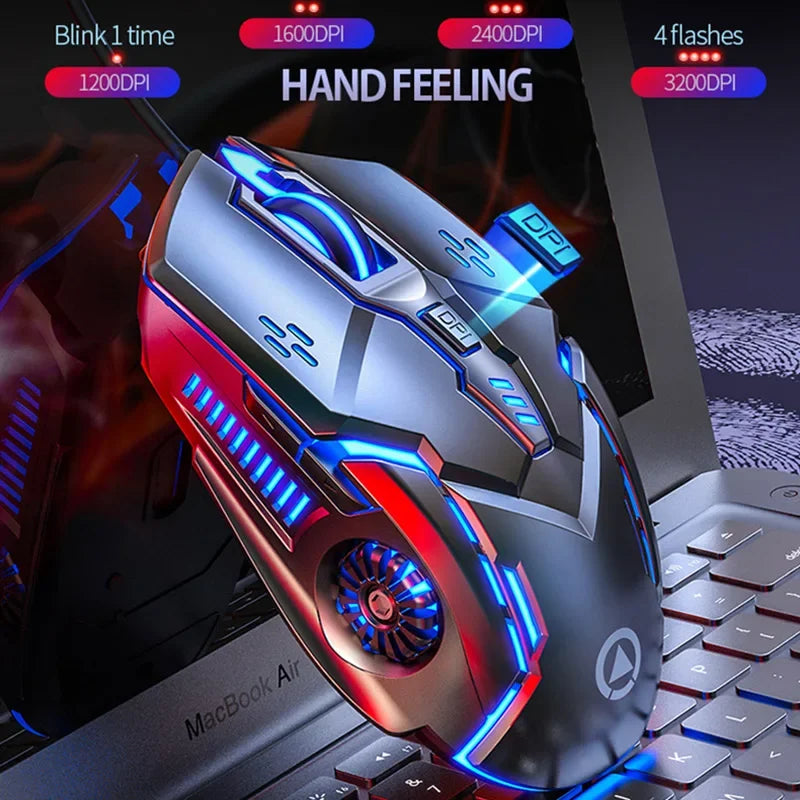 Gaming mouse with RGB lighting on a laptop keyboard