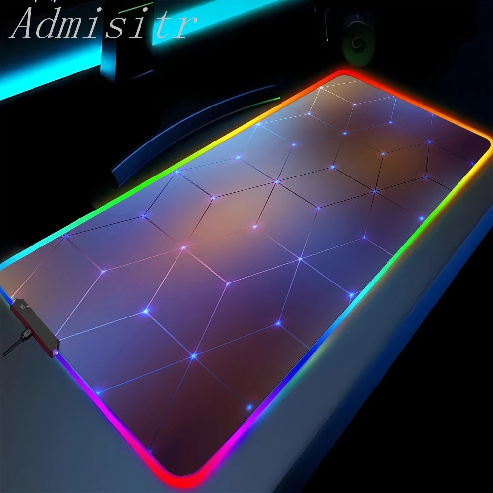 Colorful LED light pad with geometric pattern on a dark background, featuring the brand 'Admisitr'.