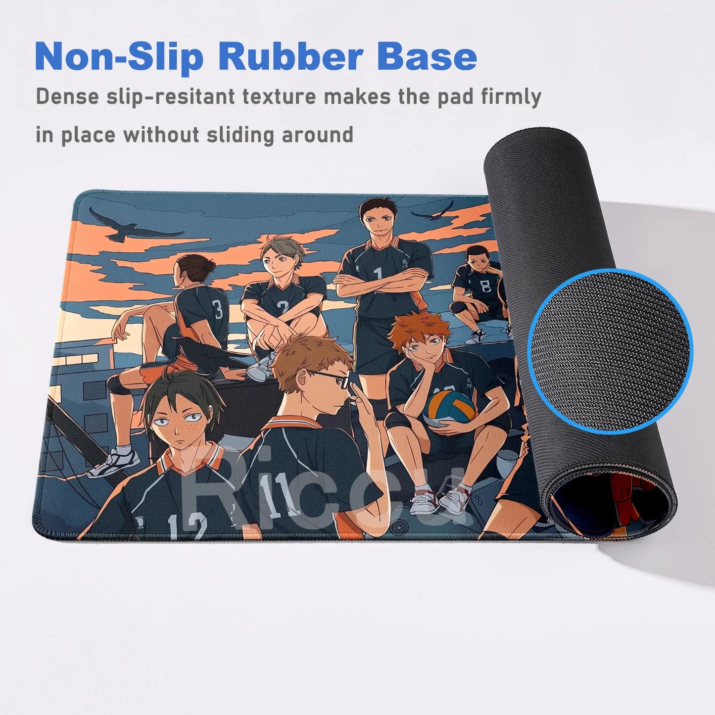 Mouse pad with anime character design and non-slip rubber base feature