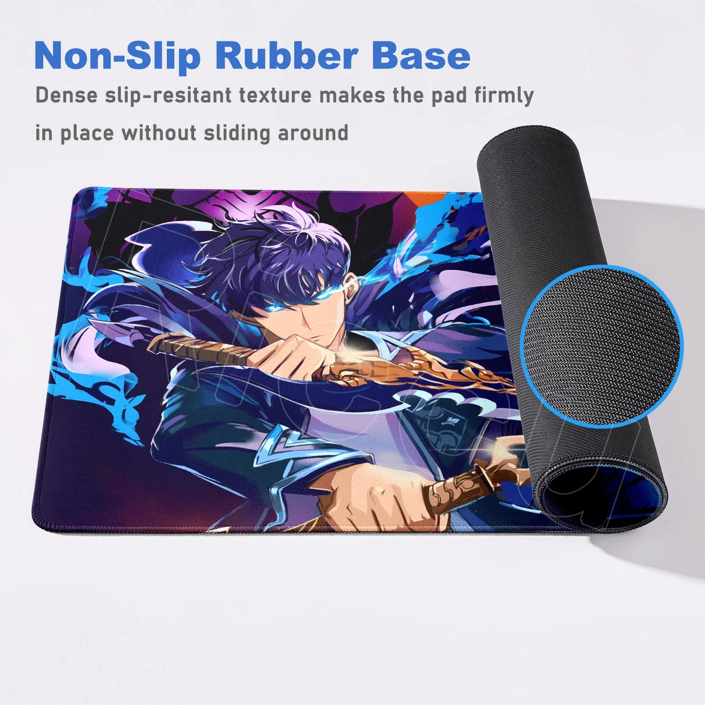 Mouse pad with anime character design and non-slip rubber base feature