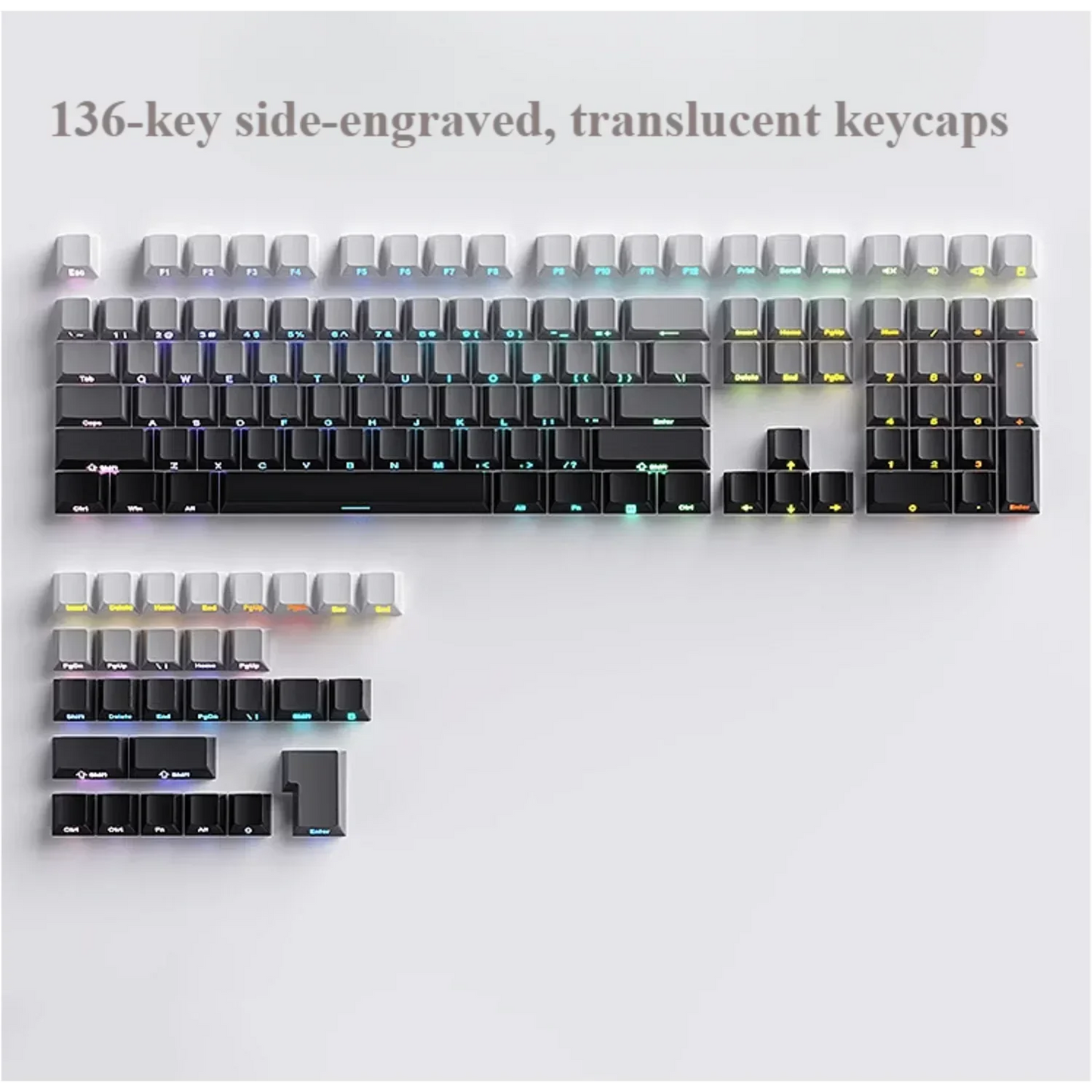 Keyboard with keycaps on a white background