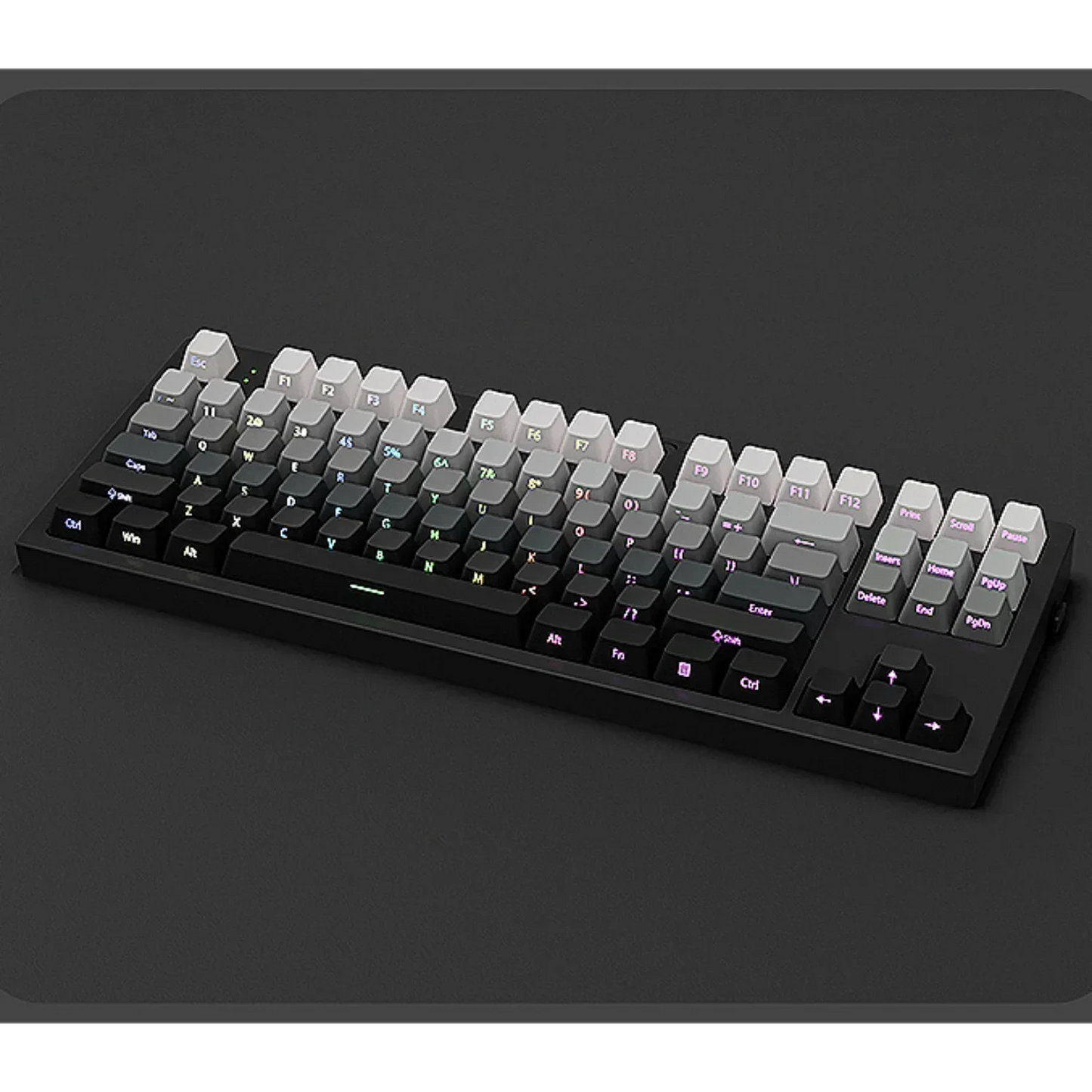 Mechanical keyboard with transparent keycaps on a black background