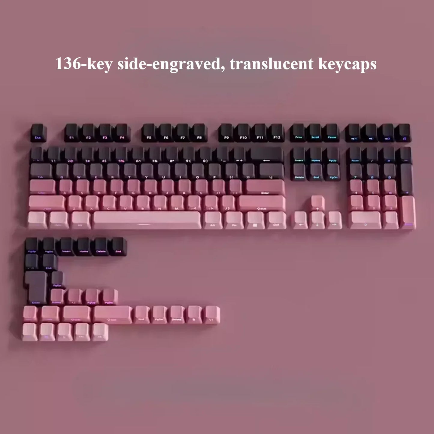 Keyboard with pink and black keycaps on a pink background