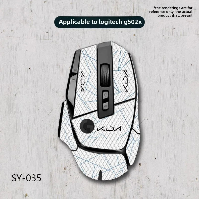 White gaming mouse with black accents on a gray background
