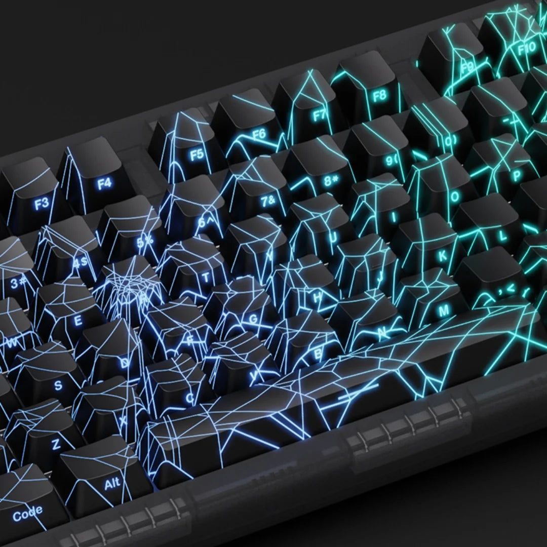 Black keyboard with blue neon lights on a dark background