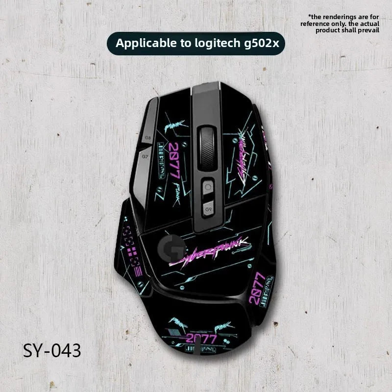 Gaming mouse with cyberpunk design on a light gray background
