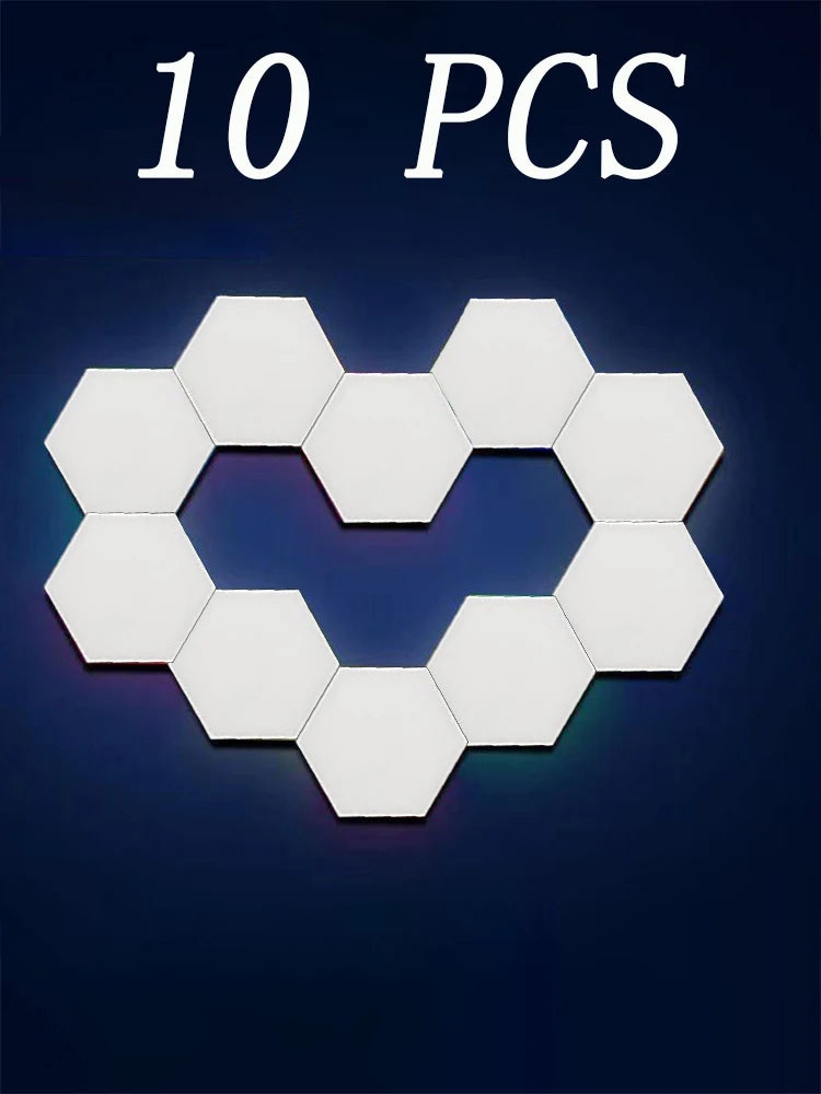 Hexagonal mirror tiles arranged in a circular pattern on a dark blue background with '10 PCS' text above.