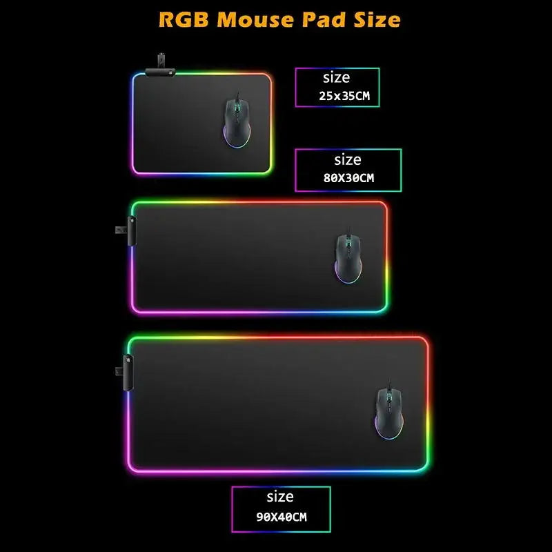Comparison of RGB mouse pads with their sizes on a black background