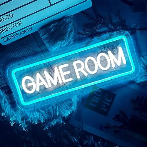 Neon sign that reads 'GAME ROOM' on a dark background