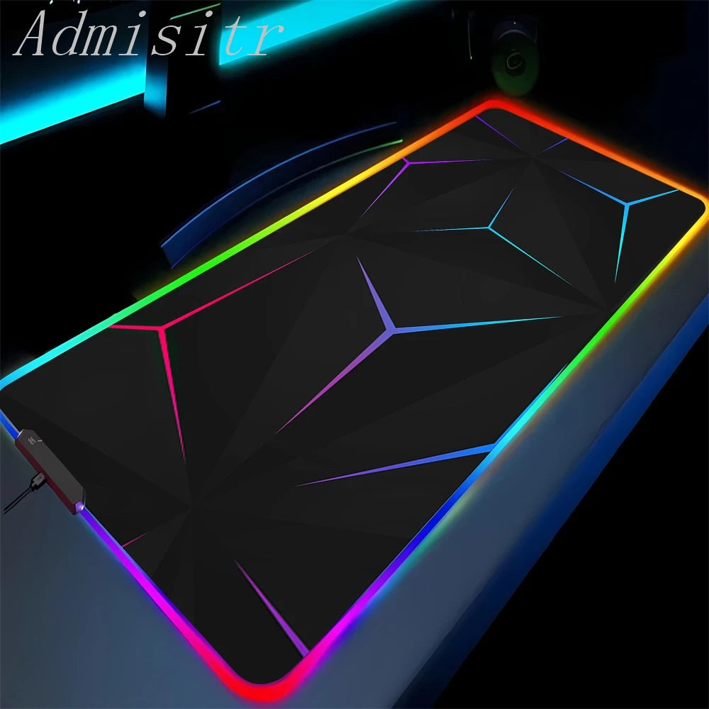 Gaming mouse pad with colorful LED lighting on a dark background
