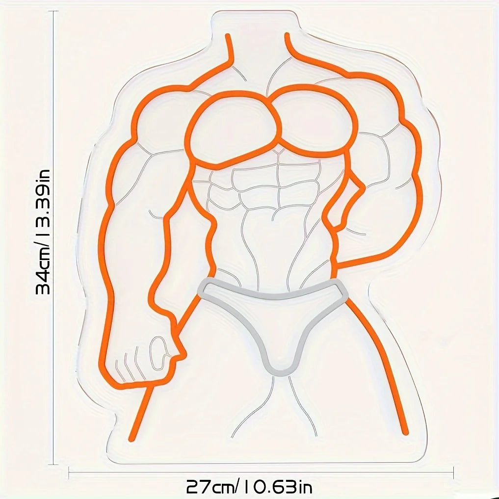 Outline of a muscular figure with measurements on a white background
