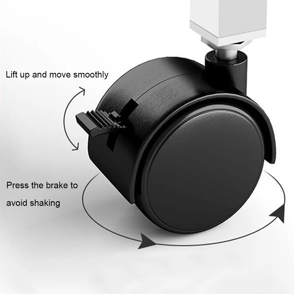 Black caster wheel with brake mechanism on a white background