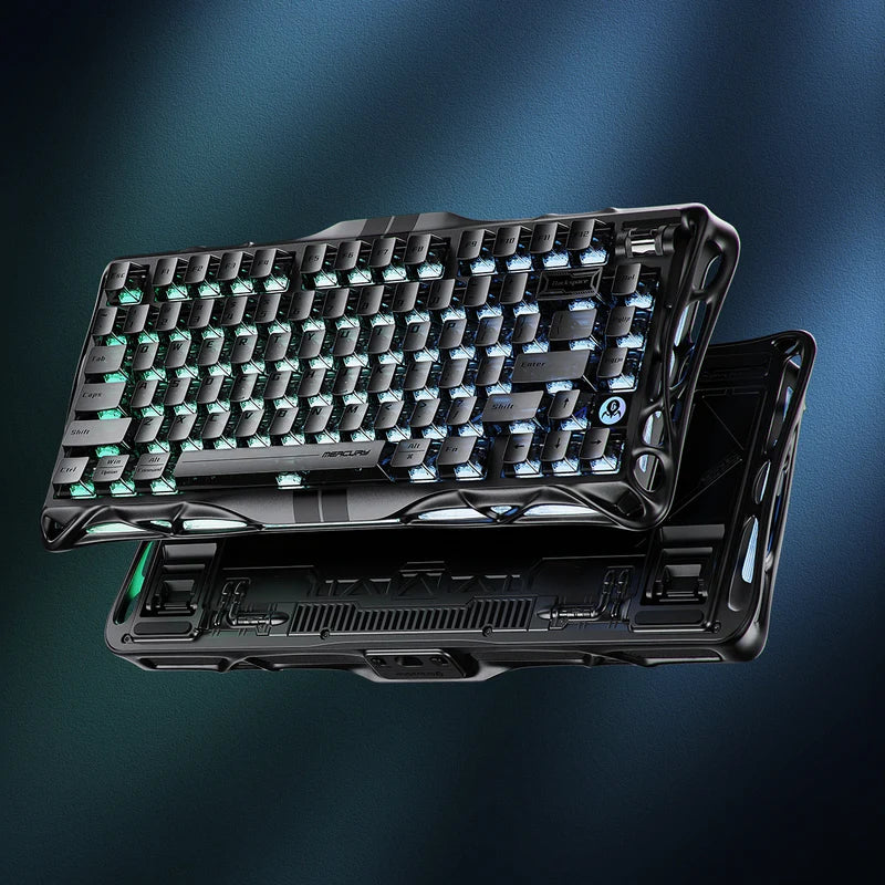 Mechanical keyboard with RGB lighting on a dark background