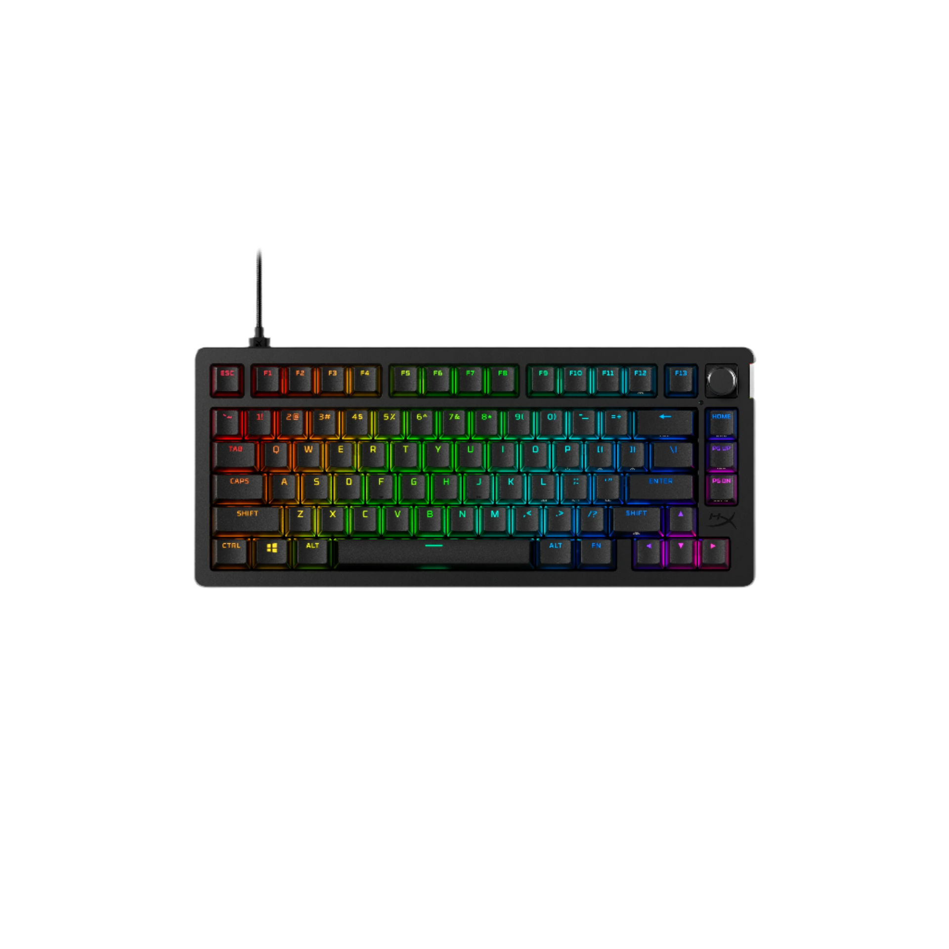 Mechanical keyboard with RGB backlighting on a white background