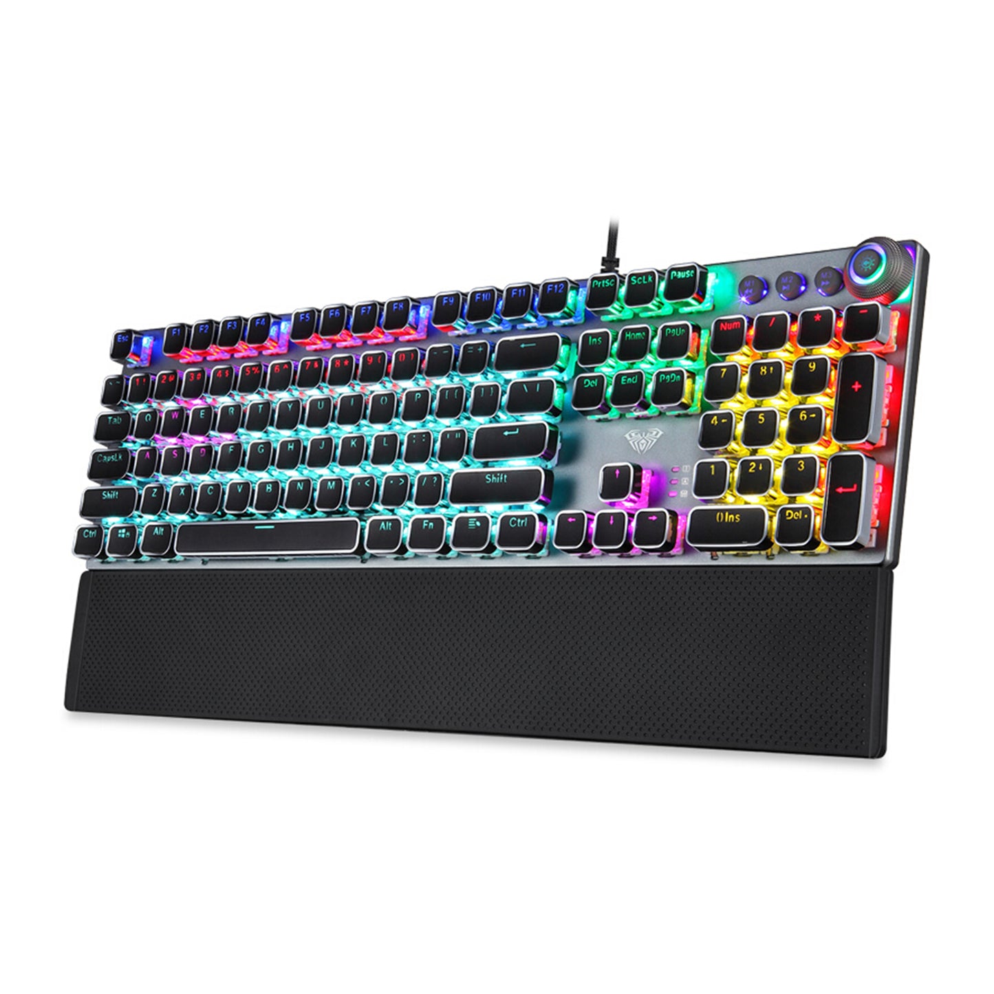 Gaming keyboard with RGB lighting on a white background