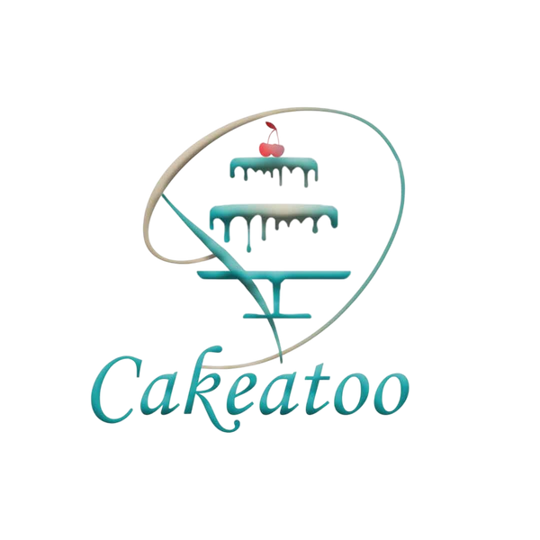 Logo of Cakeatoo with a stylized cake design on a white background