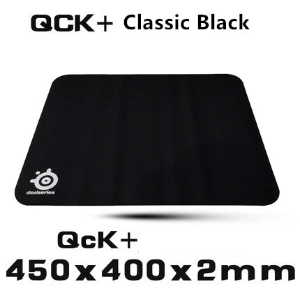 Black gaming mouse pad with SteelSeries logo on a white background