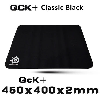 Black gaming mouse pad with SteelSeries logo on a white background