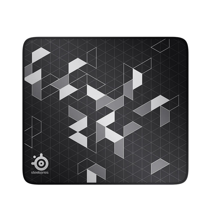 Mouse pad with geometric design and SteelSeries logo on a white background