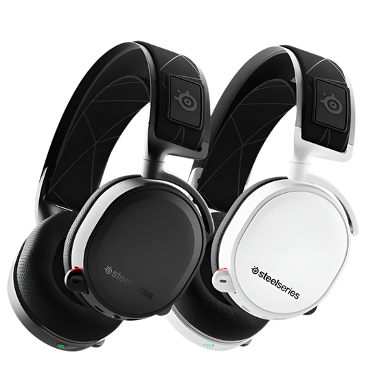 Pair of Steelseries Arctis 7 gaming headphones on a white background