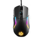 Gaming mouse with RGB lighting and SteelSeries logo on a white background