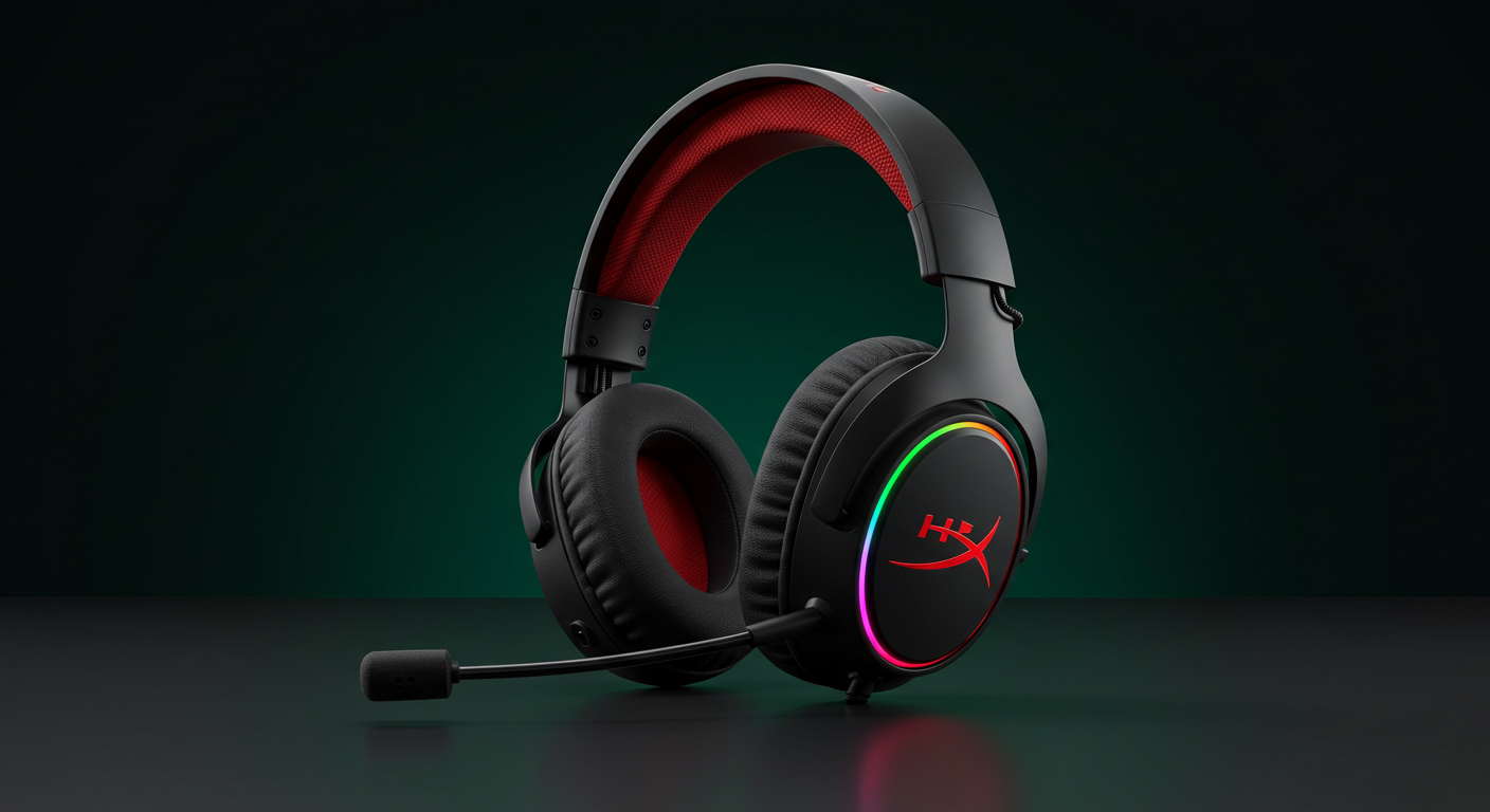 Gaming headset with RGB lighting on a dark background