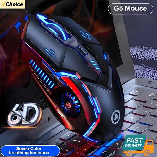 Gaming mouse with RGB lighting on a laptop keyboard, featuring the brand 'Choice'.