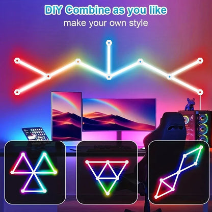 Neon light strip with customizable designs on a colorful background