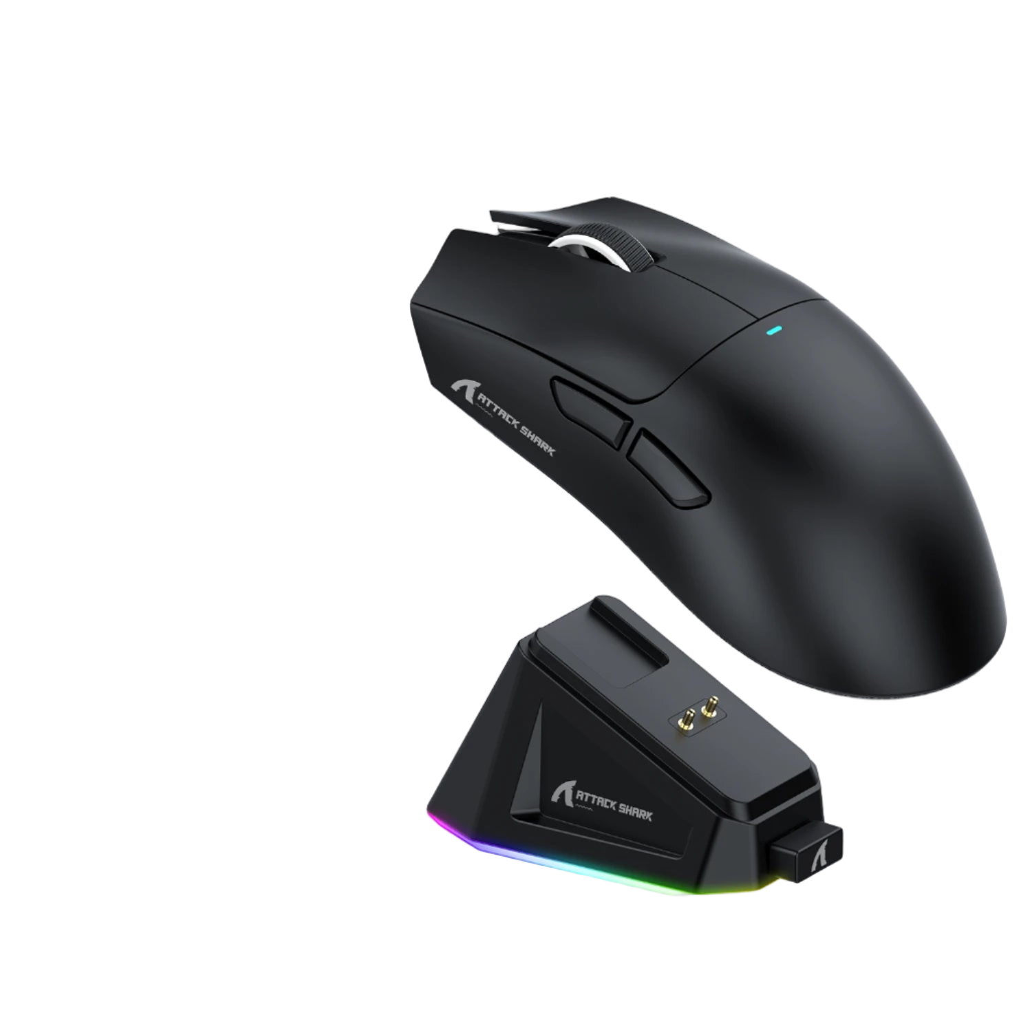 Attack Shark X11 mouse with charging dock on a white background