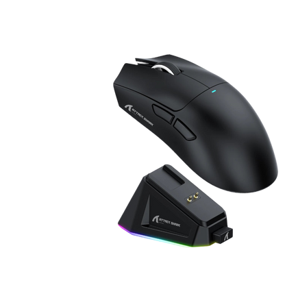 Attack Shark X11 mouse with charging dock on a white background