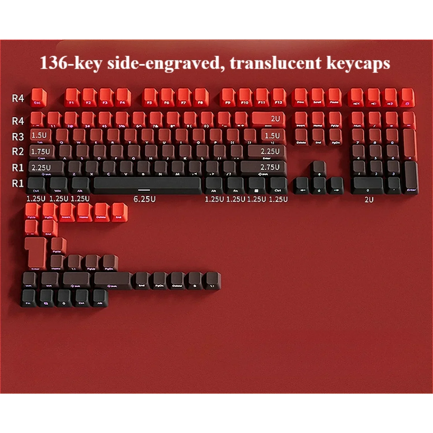 Keyboard with red and black keycaps on a red background