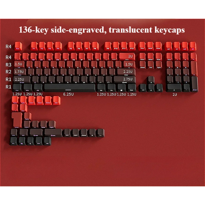 Keyboard with red and black keycaps on a red background