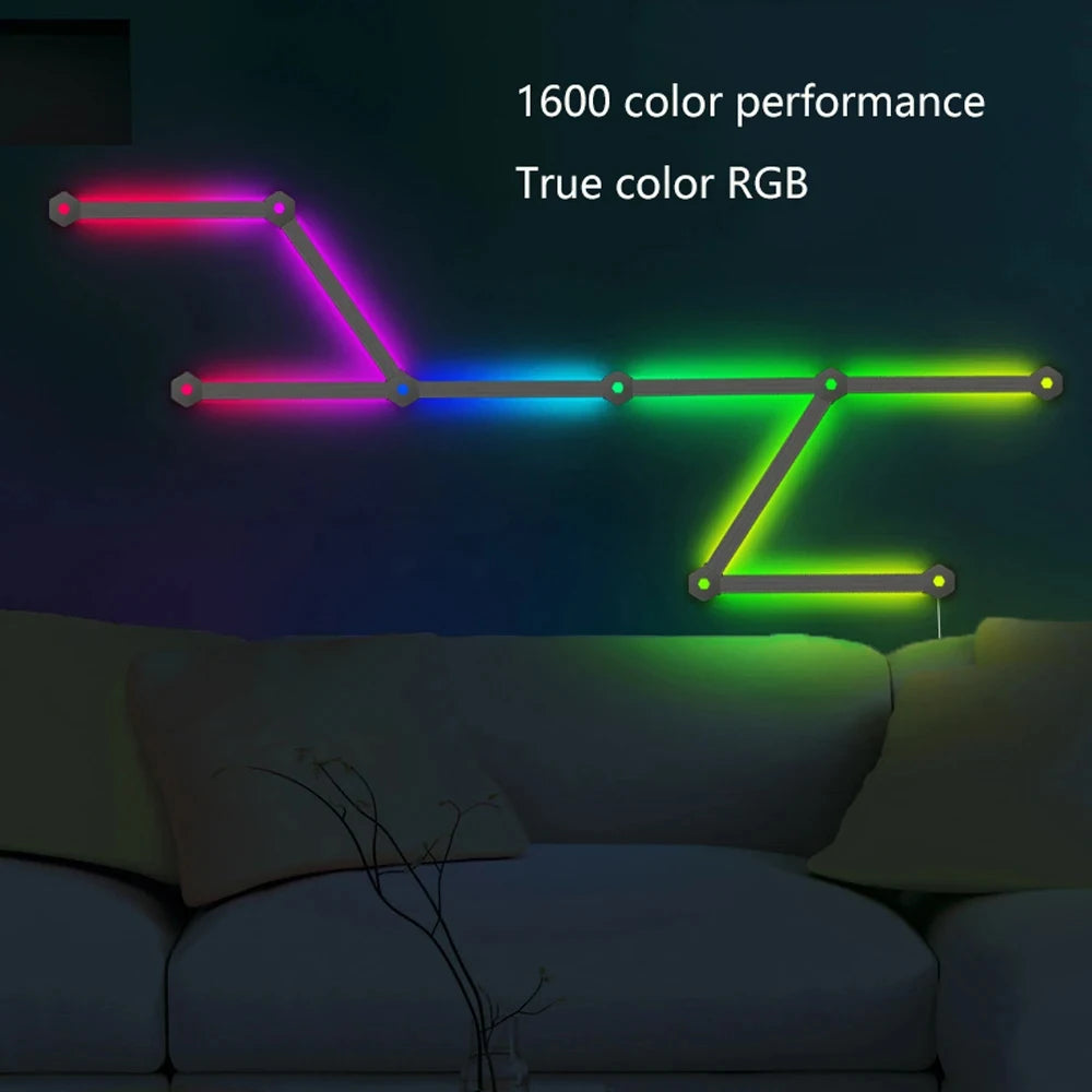 Neon lights with RGB colors on a dark background, displaying '1600 color performance' and 'True color RGB'.