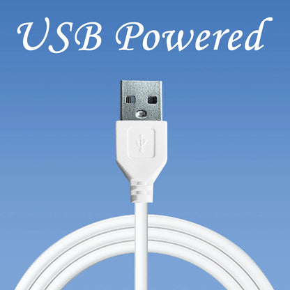 White USB cable with connectors on a blue background with 'USB Powered' text.