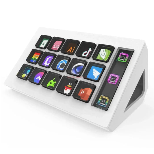 Key-like device with app icons on a white background