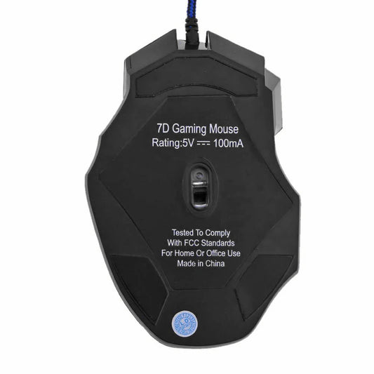 Black gaming mouse with text on a white background