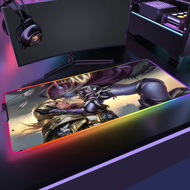 Gaming mouse pad with character design on a desk setup